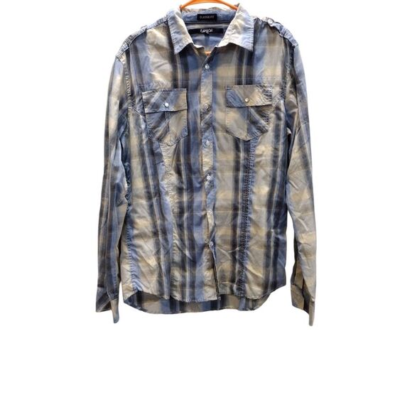 Carbon Other - Carbon Blue and Grey Plaid Men's Button down‎ top